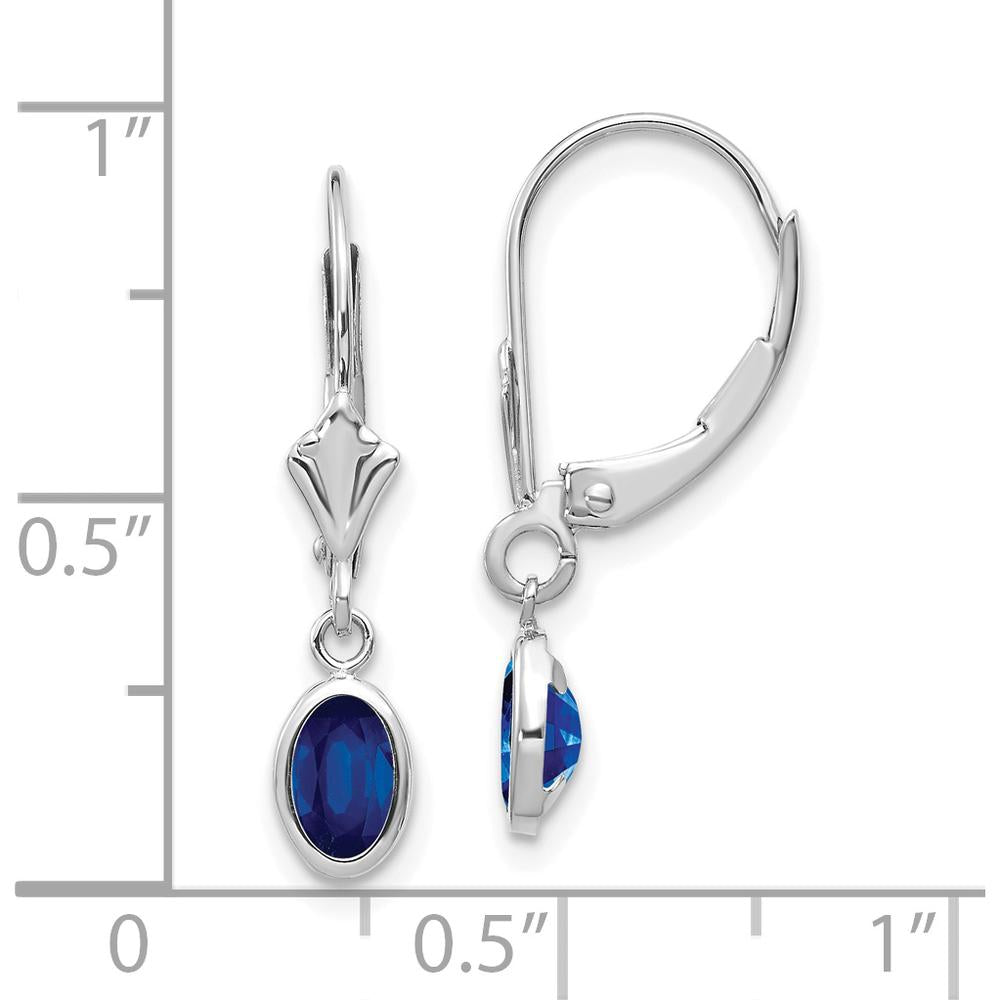 14K White Gold Leverback Drop Earrings with 6x4mm Oval Natural Blue Sapphires - 0.68 Carat Total Gem Weight by Oro Pregiato