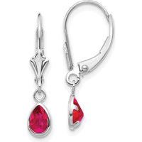 14K White Gold Leverback Drop Earrings with 6x4mm Pear-Cut Rubies - 0.54 Carat Total Ruby Weight by Oro Pregiato