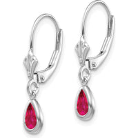 14K White Gold Leverback Drop Earrings with 6x4mm Pear-Cut Rubies - 0.54 Carat Total Ruby Weight by Oro Pregiato