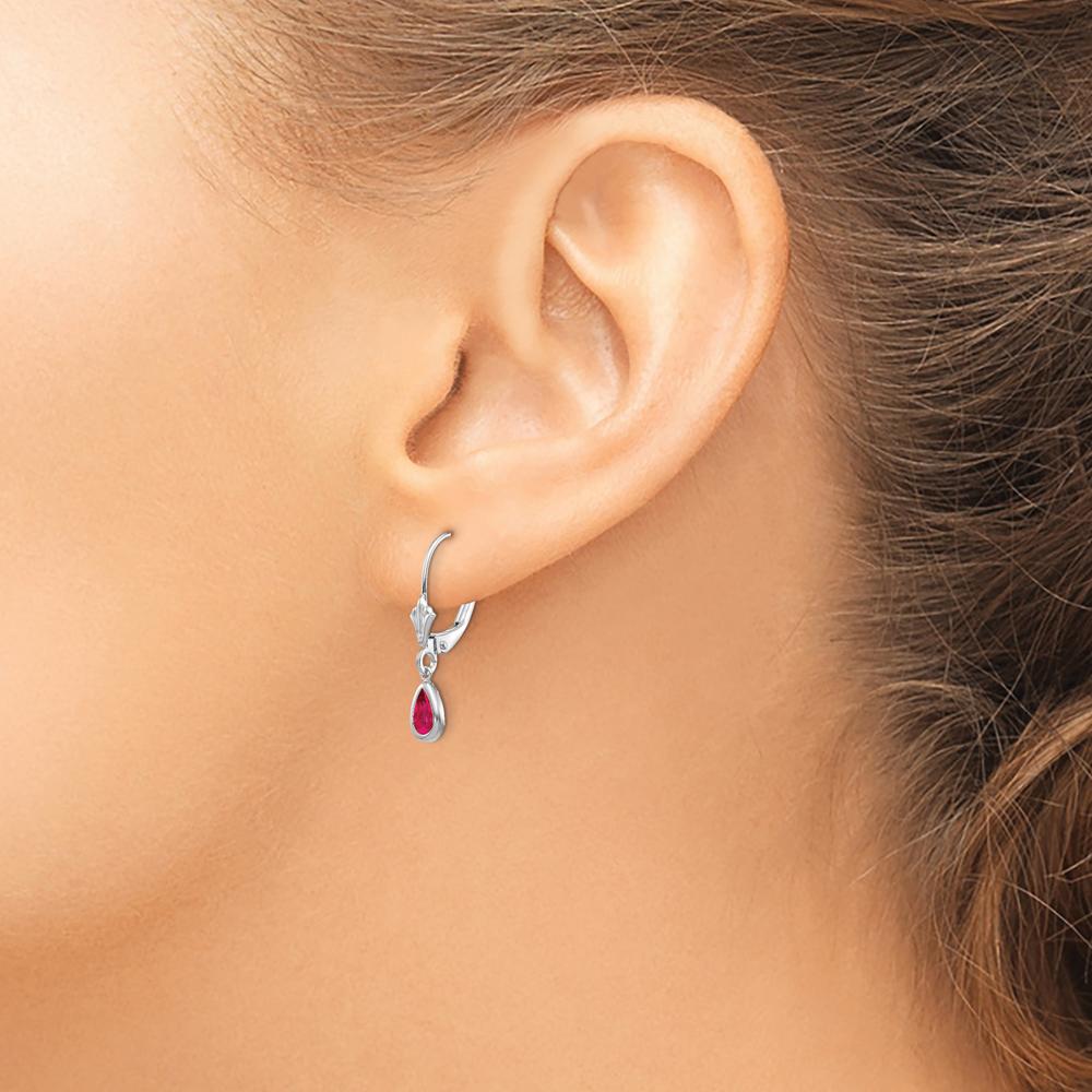 14K White Gold Leverback Drop Earrings with 6x4mm Pear-Cut Rubies - 0.54 Carat Total Ruby Weight by Oro Pregiato