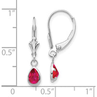 14K White Gold Leverback Drop Earrings with 6x4mm Pear-Cut Rubies - 0.54 Carat Total Ruby Weight by Oro Pregiato