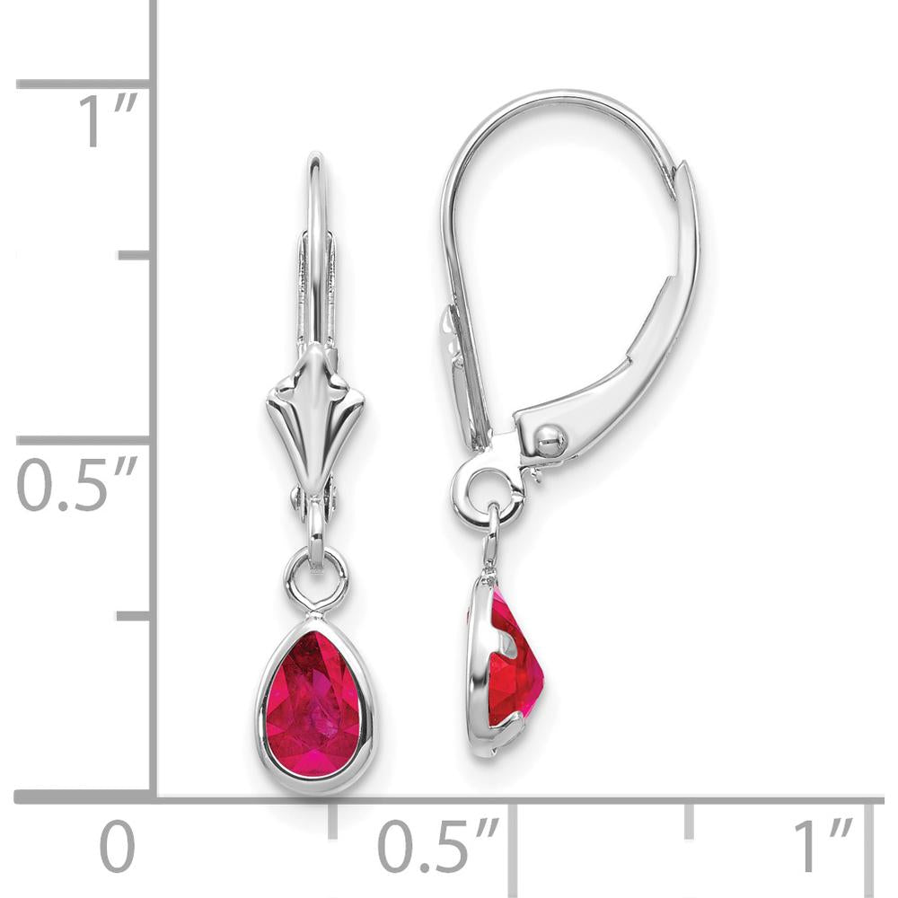 14K White Gold Leverback Drop Earrings with 6x4mm Pear-Cut Rubies - 0.54 Carat Total Ruby Weight by Oro Pregiato