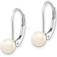 14K White Gold Leverback Earrings with 5-6mm White Round Akoya Saltwater Cultured Pearls by Monteluci Fine Jewelry