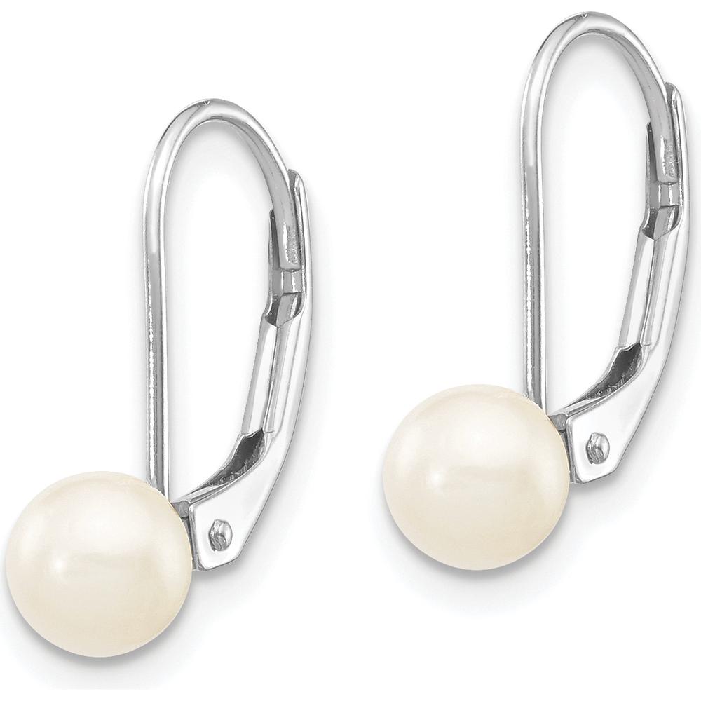 14K White Gold Leverback Earrings with 5-6mm White Round Akoya Saltwater Cultured Pearls by Monteluci Fine Jewelry