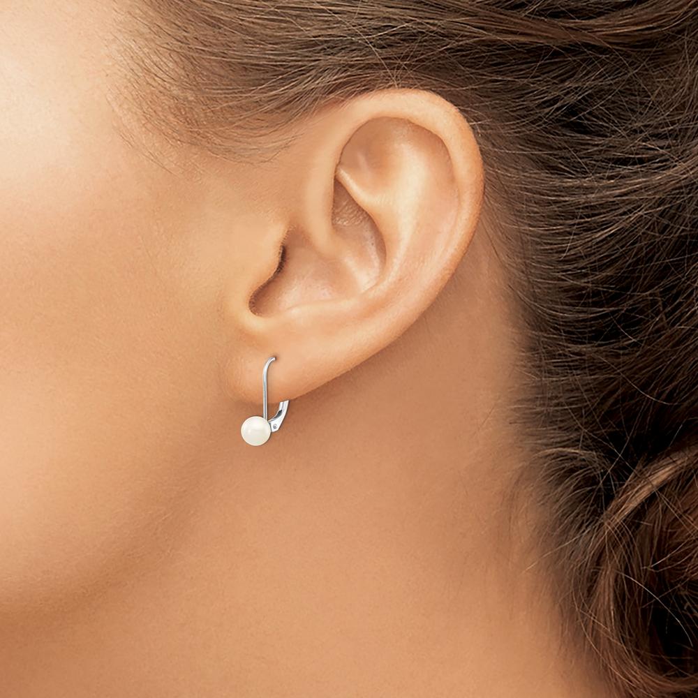 14K White Gold Leverback Earrings with 5-6mm White Round Akoya Saltwater Cultured Pearls by Monteluci Fine Jewelry