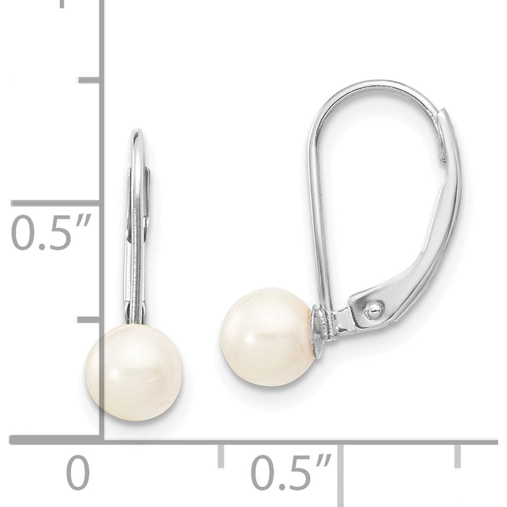14K White Gold Leverback Earrings with 5-6mm White Round Akoya Saltwater Cultured Pearls by Monteluci Fine Jewelry