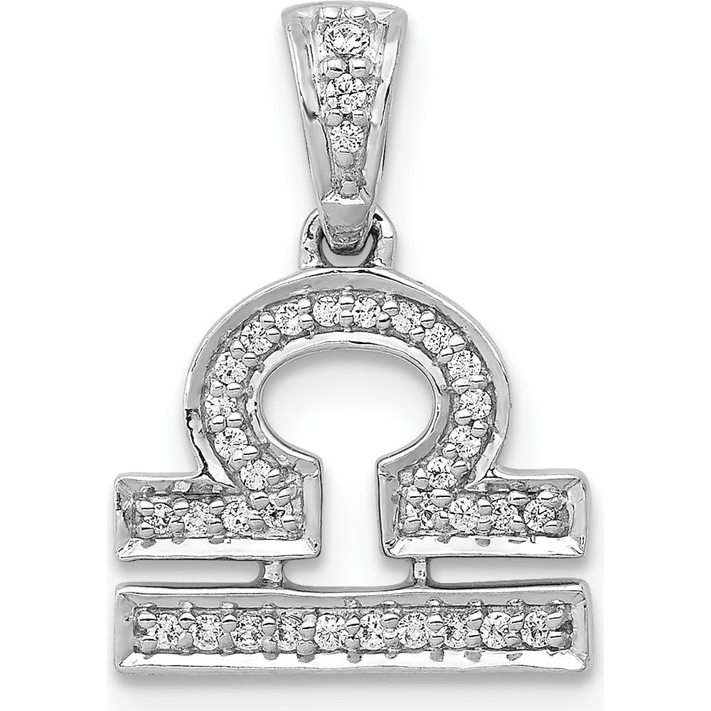14K White Gold Libra Zodiac Pendant with Round Diamonds - 0.035 Carat Total Diamond Weight by Monteluci Fine Jewelry