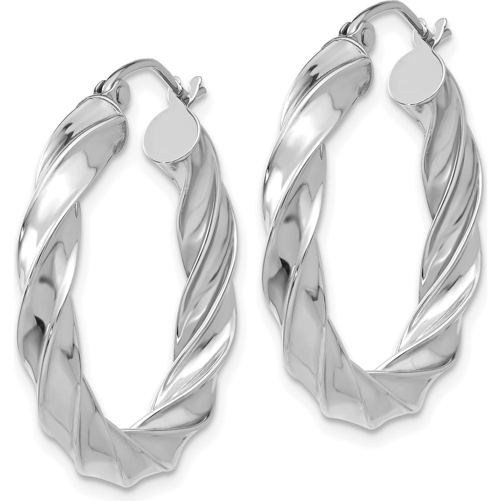 14K White Gold Light Twisted Hoop Earrings with Rhodium Plating - 25mm Length by 0