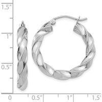 14K White Gold Light Twisted Hoop Earrings with Rhodium Plating - 25mm Length by 0