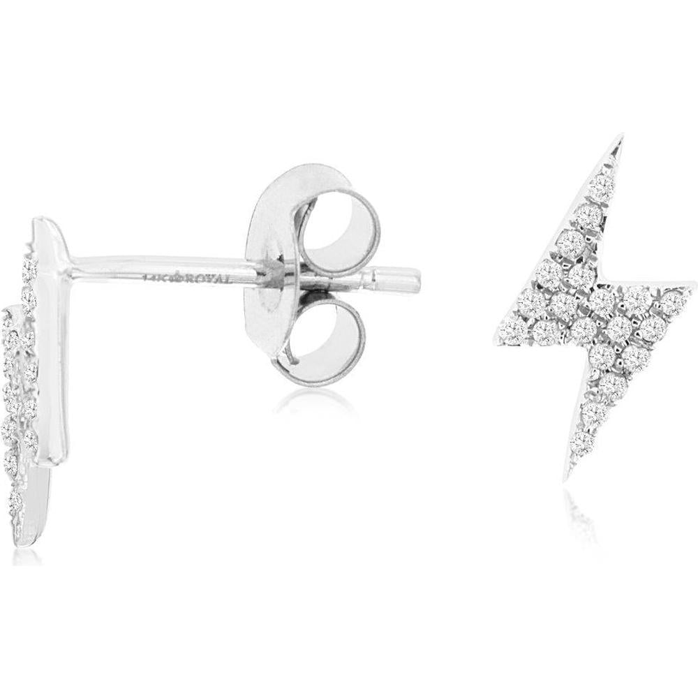 14K White Gold Lightning Bolt Diamond Stud Earrings - 0.11 Carats Total Diamond Weight