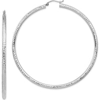 14K White Gold Lightweight 3mm Diamond-Cut Hoop Earrings - Polished Finish with Rhodium Plating by 0
