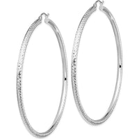 14K White Gold Lightweight 3mm Diamond-Cut Hoop Earrings - Polished Finish with Rhodium Plating by 0