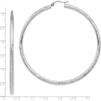 14K White Gold Lightweight 3mm Diamond-Cut Hoop Earrings - Polished Finish with Rhodium Plating by 0