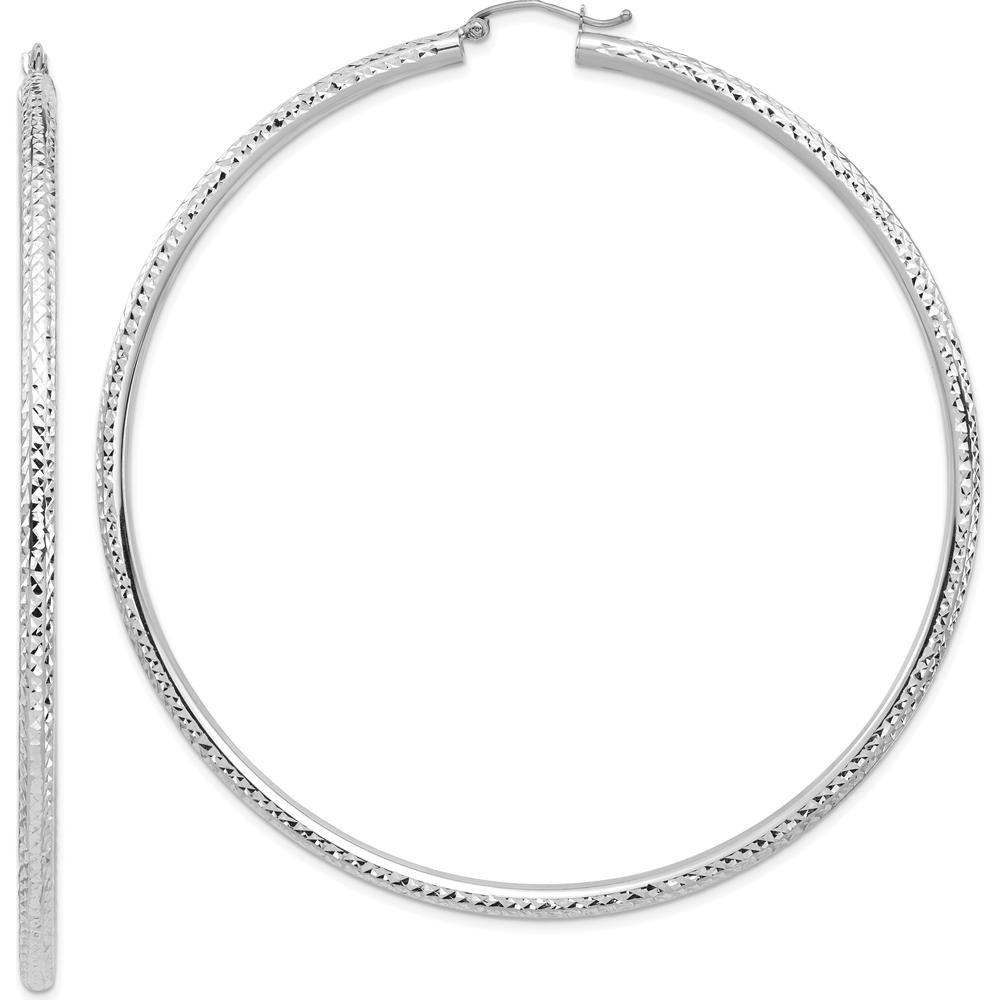 14K White Gold Lightweight 3mm Diamond-Cut Hoop Earrings with Rhodium Plating by 0