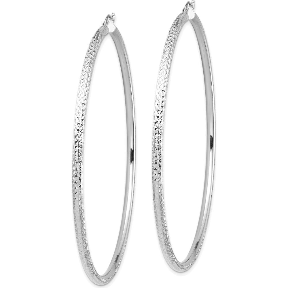 14K White Gold Lightweight 3mm Diamond-Cut Hoop Earrings with Rhodium Plating by 0