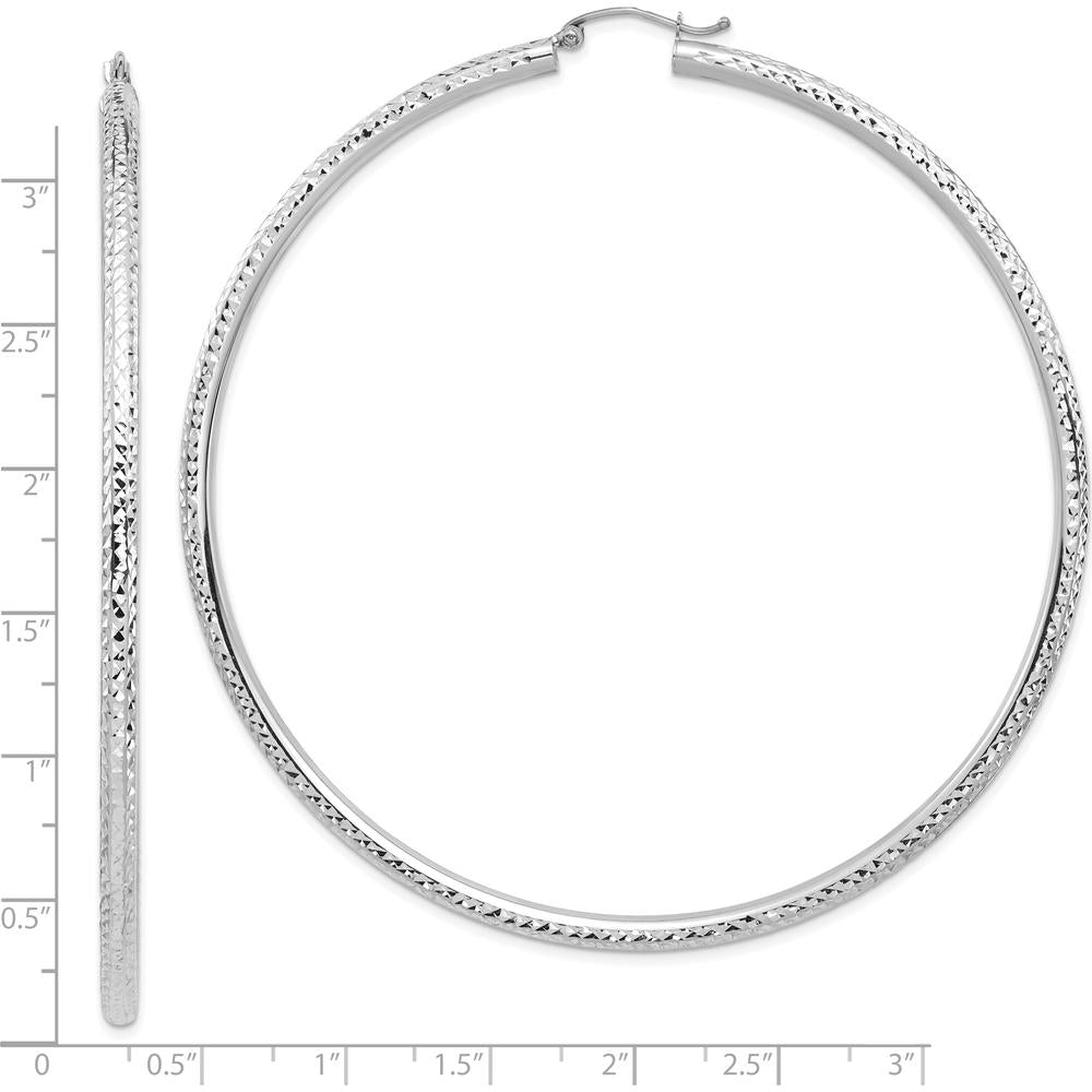 14K White Gold Lightweight 3mm Diamond-Cut Hoop Earrings with Rhodium Plating by 0