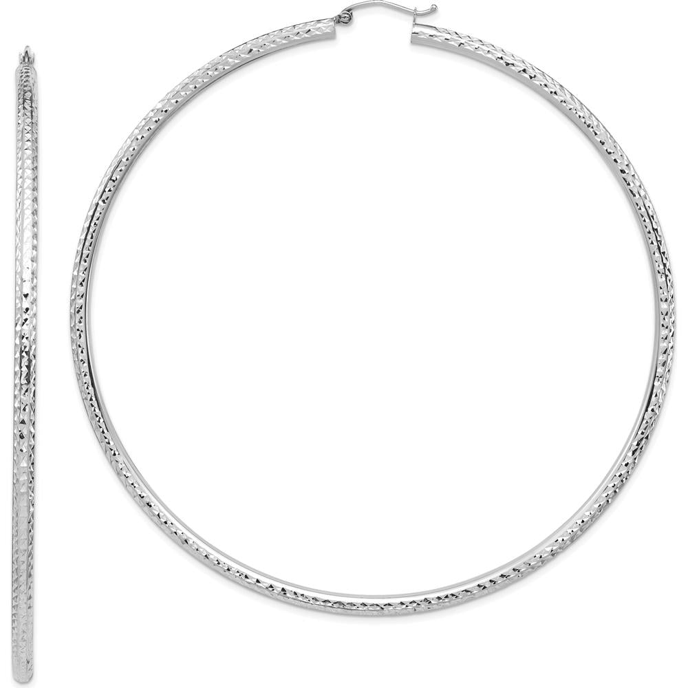 14K White Gold Lightweight Diamond-Cut 3mm Hoop Earrings - Polished Finish by 0