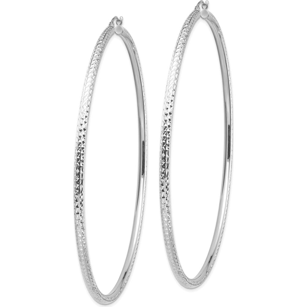 14K White Gold Lightweight Diamond-Cut 3mm Hoop Earrings - Polished Finish by 0