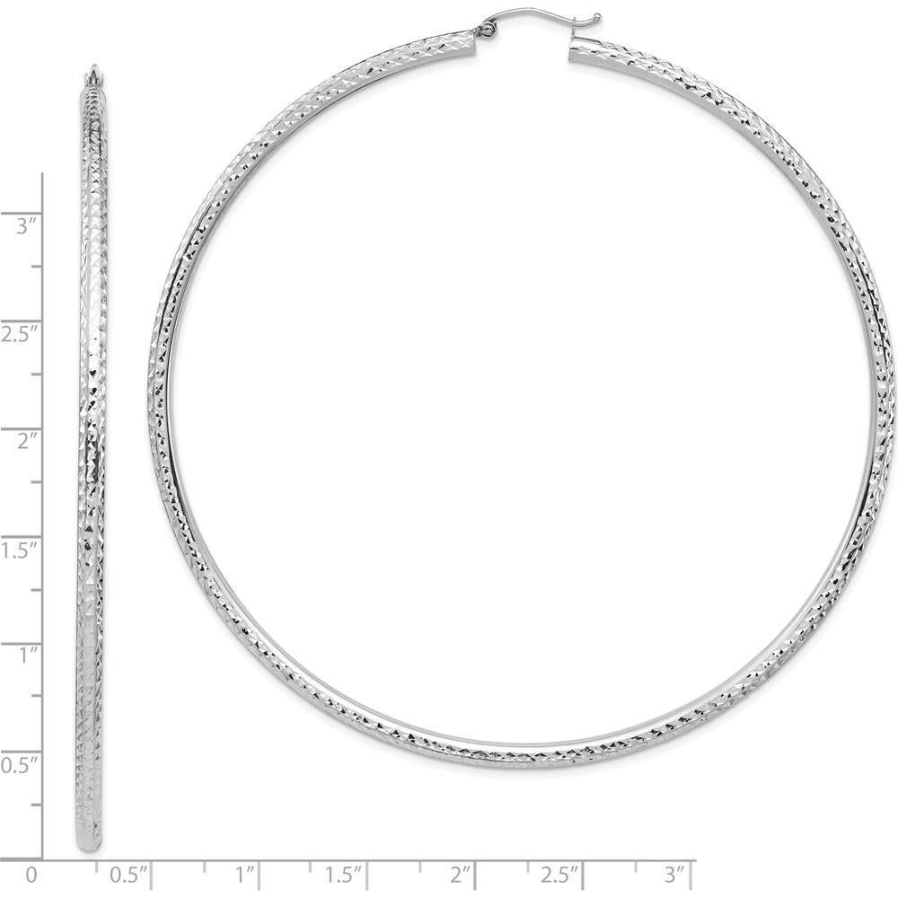 14K White Gold Lightweight Diamond-Cut 3mm Hoop Earrings - Polished Finish by 0
