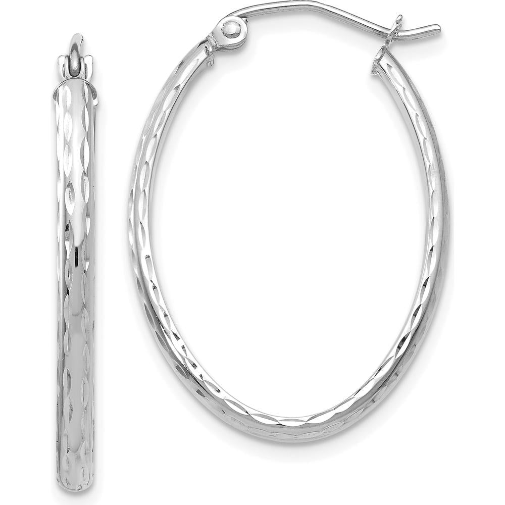 14K White Gold Lightweight Diamond-Cut Oval Hoop Earrings - 29mm Length by 0
