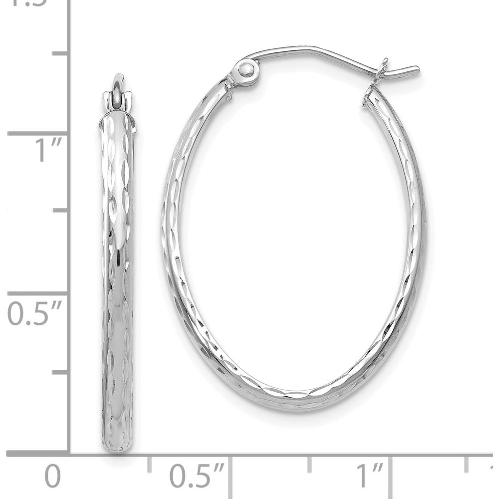 14K White Gold Lightweight Diamond-Cut Oval Hoop Earrings - 29mm Length by 0