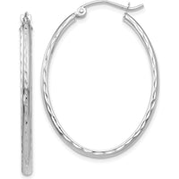 14K White Gold Lightweight Diamond-Cut Oval Hoop Earrings - Polished Finish by 0