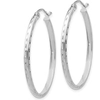 14K White Gold Lightweight Diamond-Cut Oval Hoop Earrings - Polished Finish by 0