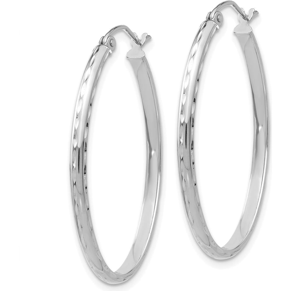 14K White Gold Lightweight Diamond-Cut Oval Hoop Earrings - Polished Finish by 0