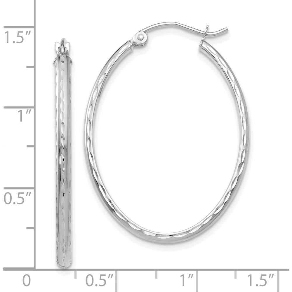 14K White Gold Lightweight Diamond-Cut Oval Hoop Earrings - Polished Finish by 0