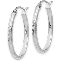 14K White Gold Lightweight Diamond-Cut Oval Hoop Earrings - Rhodium Plated Finish by 0