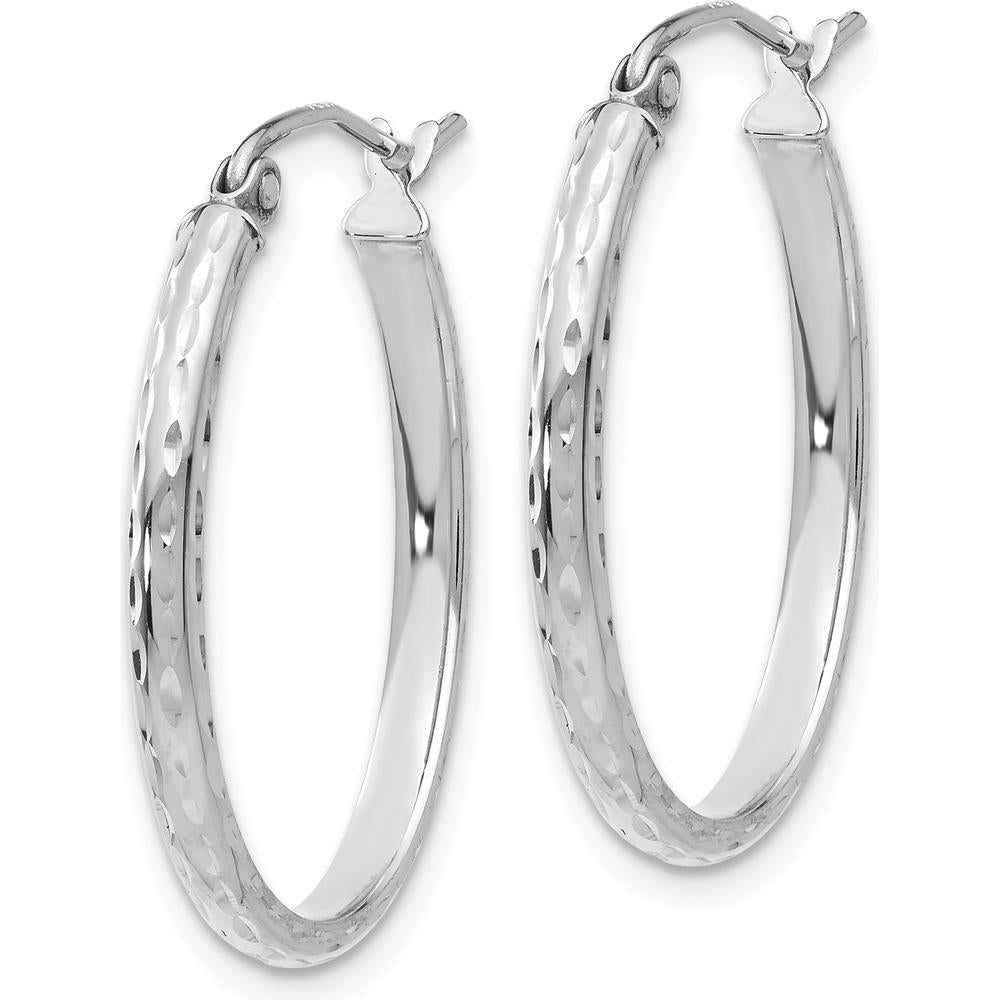 14K White Gold Lightweight Diamond-Cut Oval Hoop Earrings - Rhodium Plated Finish by 0