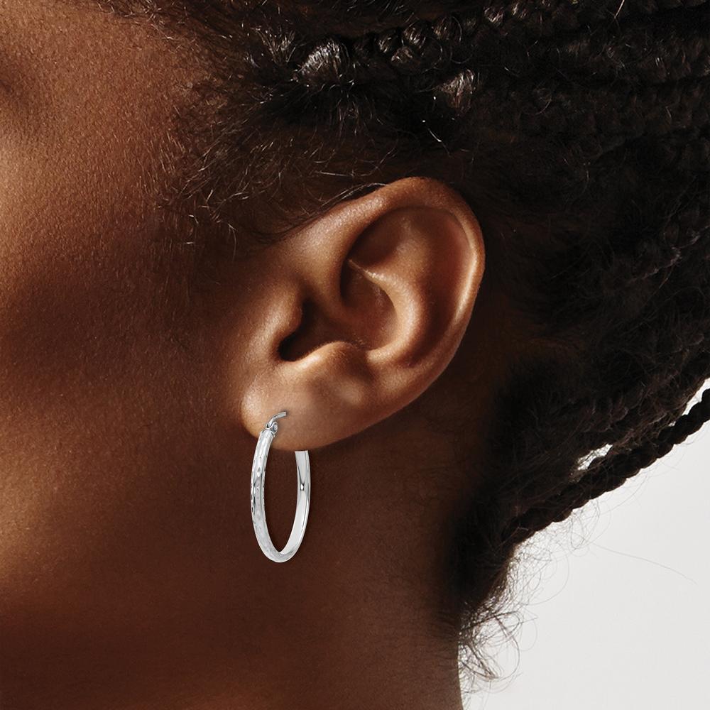 14K White Gold Lightweight Diamond-Cut Oval Hoop Earrings - Rhodium Plated Finish by 0