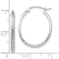 14K White Gold Lightweight Diamond-Cut Oval Hoop Earrings - Rhodium Plated Finish by 0