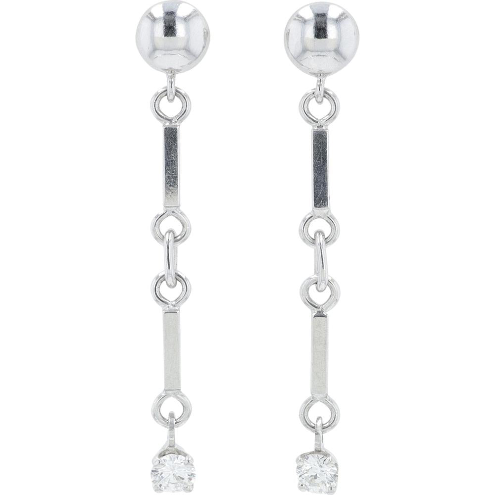 14K White Gold Linear Drop Earrings with 0.40 Carat Total Round Diamonds - Screw Back