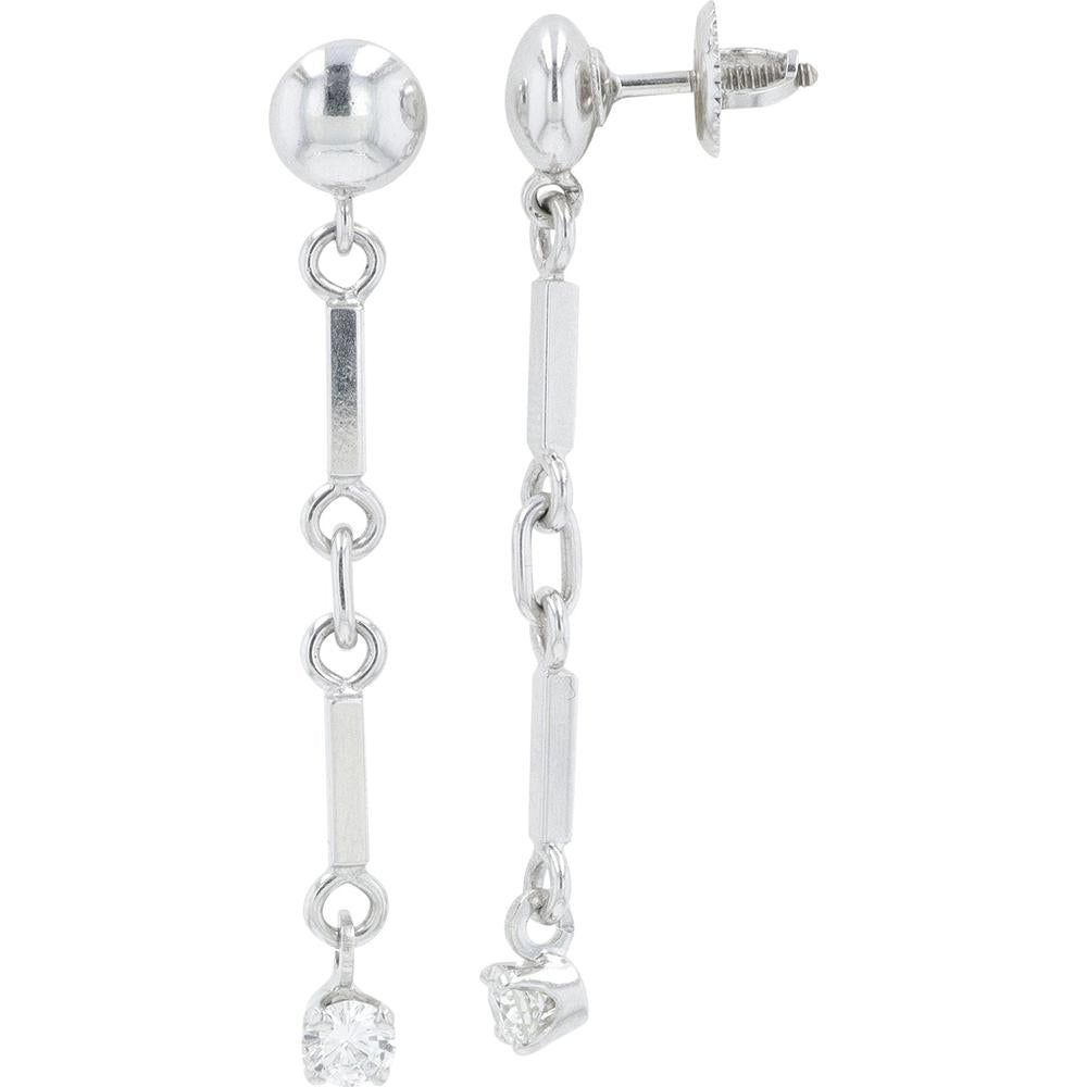14K White Gold Linear Drop Earrings with 0.40 Carat Total Round Diamonds - Screw Back