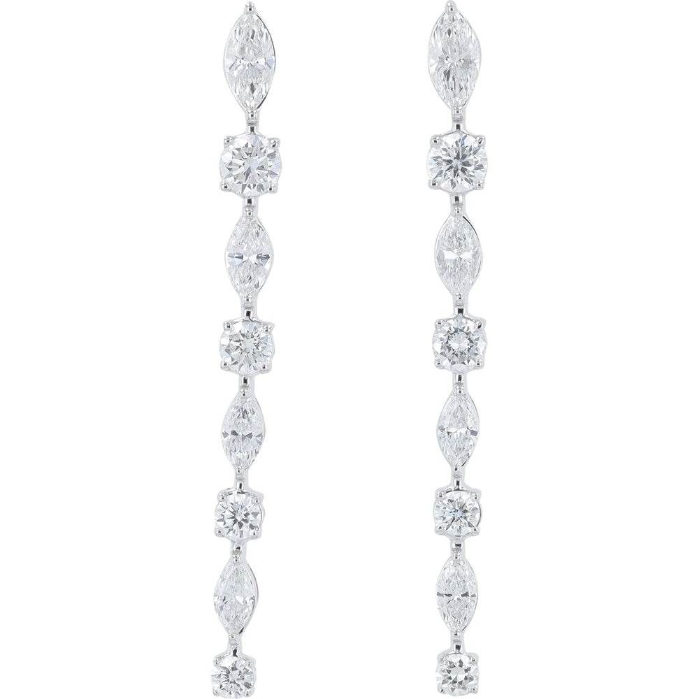 14K White Gold Linear Drop Earrings with Alternating Round and Marquise Lab-Grown Diamonds - 2.25 Carat Total Diamond Weight