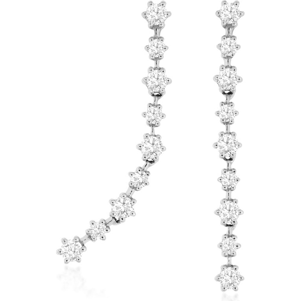 14K White Gold Linear Drop Earrings with Four-Prong Set Round Brilliant Diamonds - 0.42 Carat Total Diamond Weight - Royal Jewelry