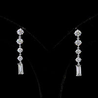 14K White Gold Linear Drop Earrings with Round and Baguette Lab Diamonds - 3.26 Carat Total Weight - Covaloro Fine Jewelry