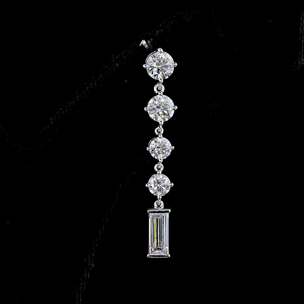 14K White Gold Linear Drop Earrings with Round and Baguette Lab Diamonds - 3.26 Carat Total Weight - Covaloro Fine Jewelry