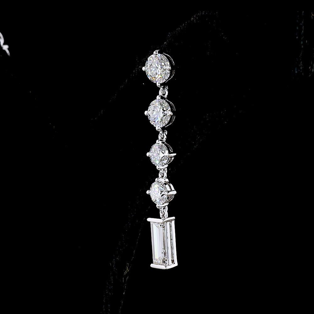 14K White Gold Linear Drop Earrings with Round and Baguette Lab Diamonds - 3.26 Carat Total Weight - Covaloro Fine Jewelry