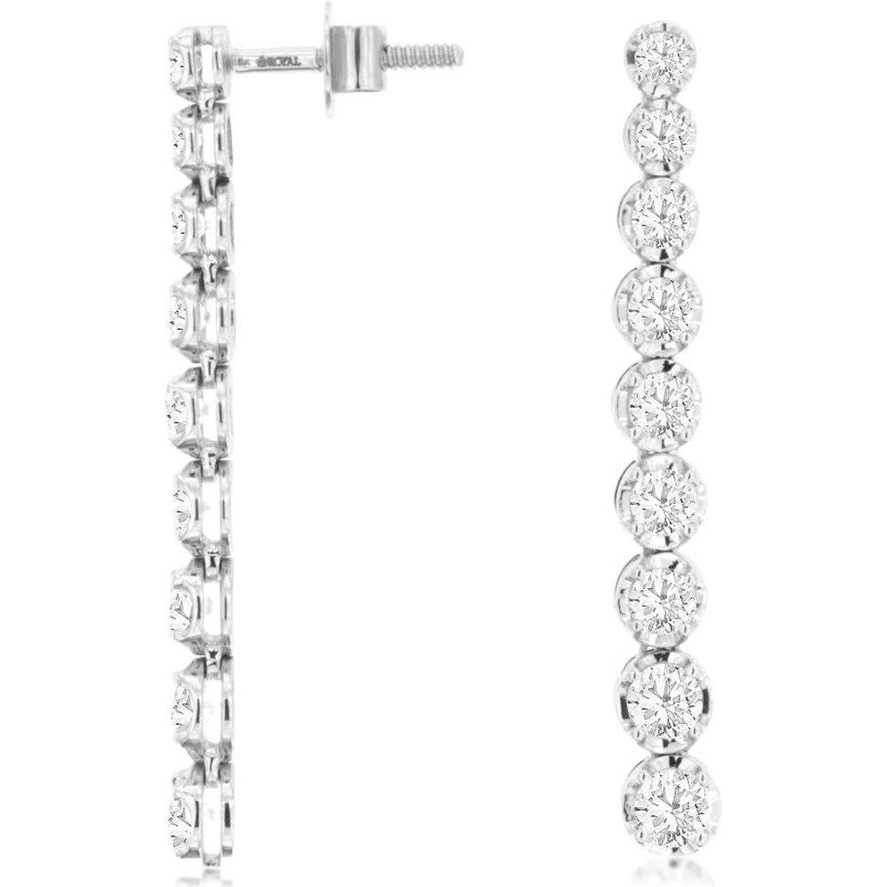 14K White Gold Linear Drop Earrings with Round Diamonds - 1.92 Carat Total Diamond Weight - Royal Jewelry