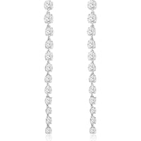 14K White Gold Linear Drop Earrings with Shared Prong Set Round Brilliant Diamonds - 0.40 Carat Total Diamond Weight - Royal Jewelry