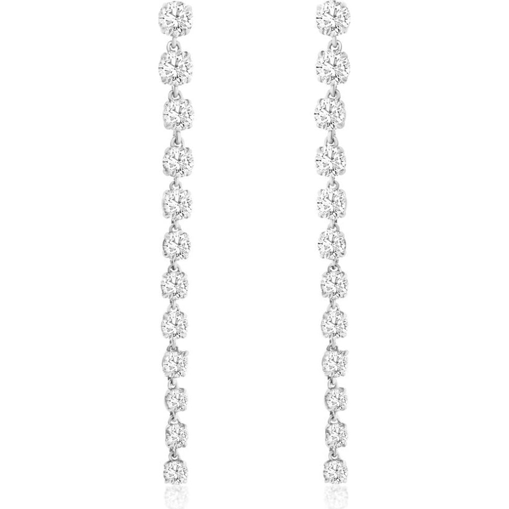 14K White Gold Linear Drop Earrings with Shared Prong Set Round Brilliant Diamonds - 0.40 Carat Total Diamond Weight - Royal Jewelry