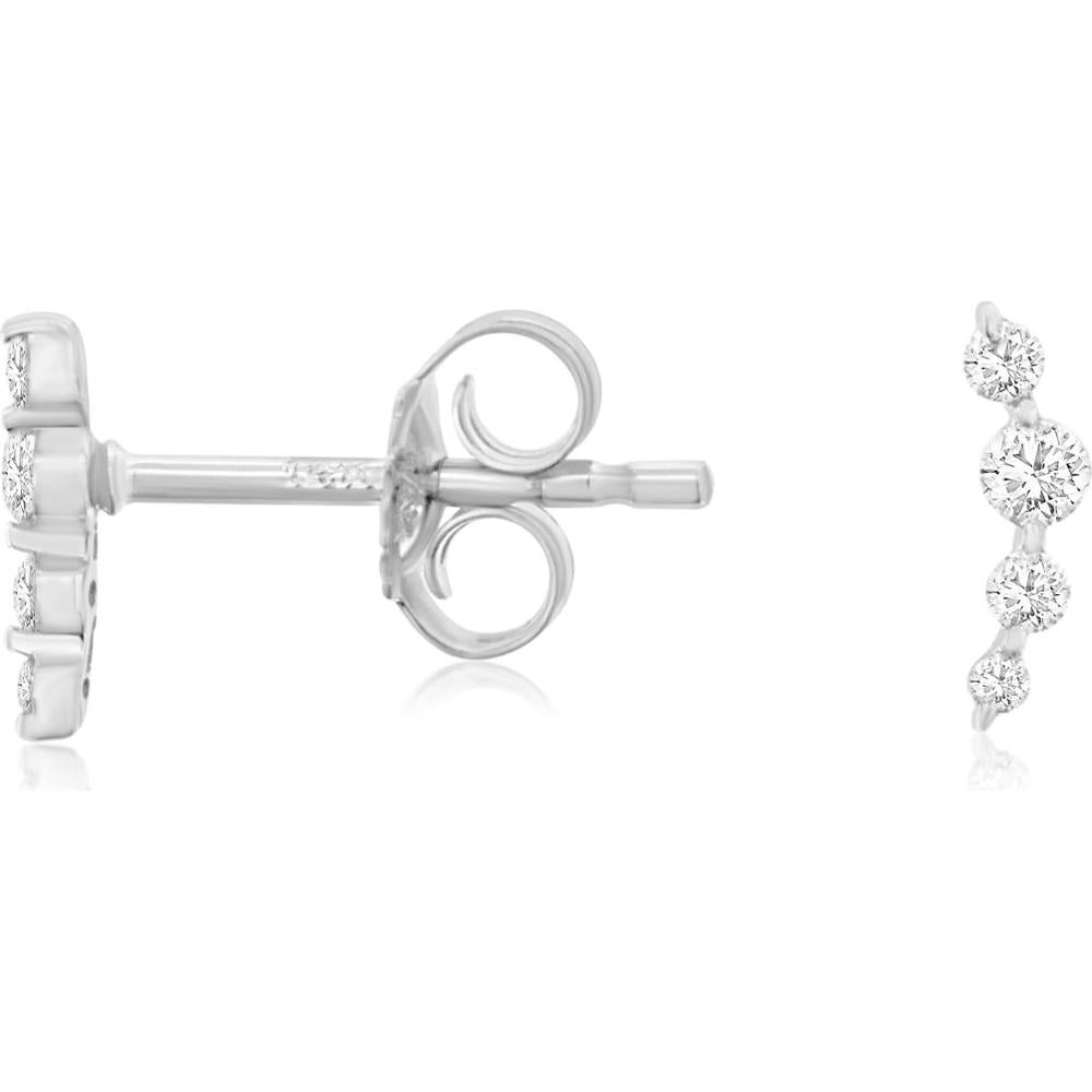 14K White Gold Linear Four-Stone Diamond Earrings with Shared Prong Setting - 0.10 Carat Total Diamond Weight - Royal Jewelry