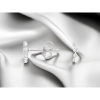 14K White Gold Linear Four-Stone Diamond Earrings with Shared Prong Setting - 0.10 Carat Total Diamond Weight - Royal Jewelry