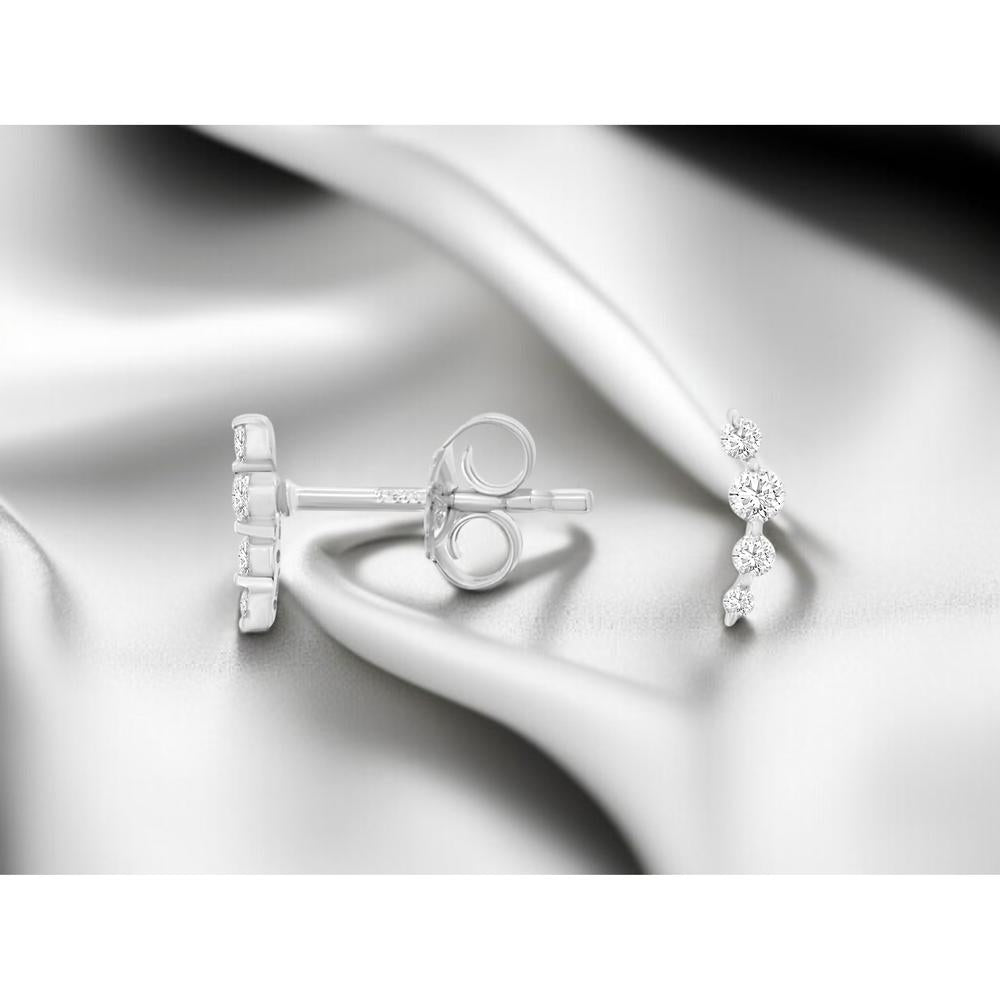 14K White Gold Linear Four-Stone Diamond Earrings with Shared Prong Setting - 0.10 Carat Total Diamond Weight - Royal Jewelry