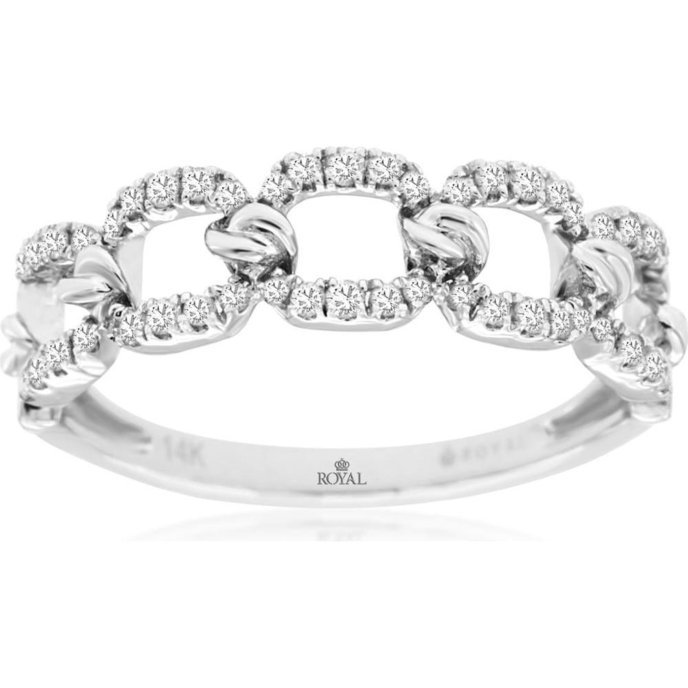 14K White Gold Link Wedding Band with Round Diamonds - 0.25 Carat Total Diamond Weight - Royal Jewelry