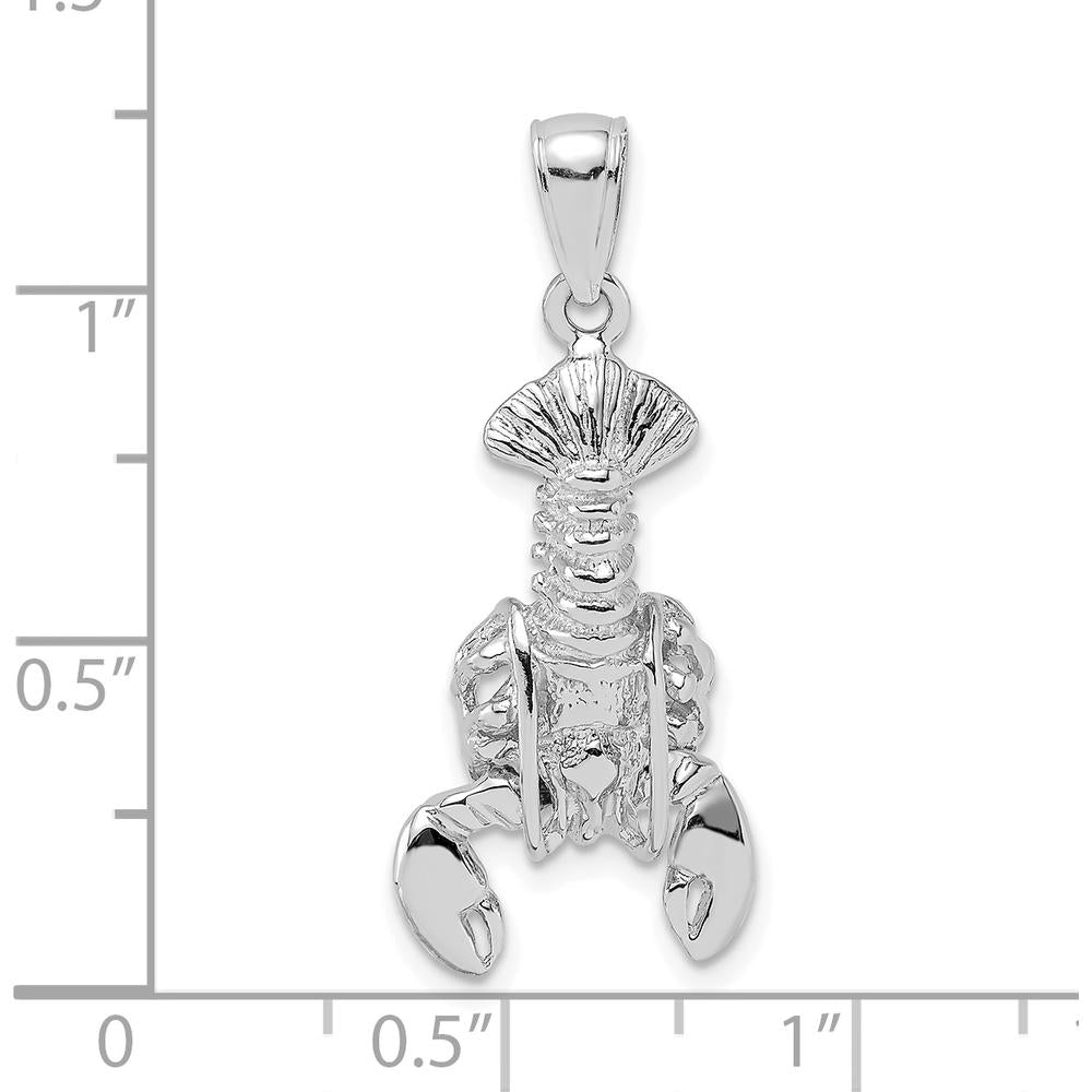 14K White Gold Lobster Pendant with Moveable Claws and Rhodium Plating - 30mm by Oro Pregiato