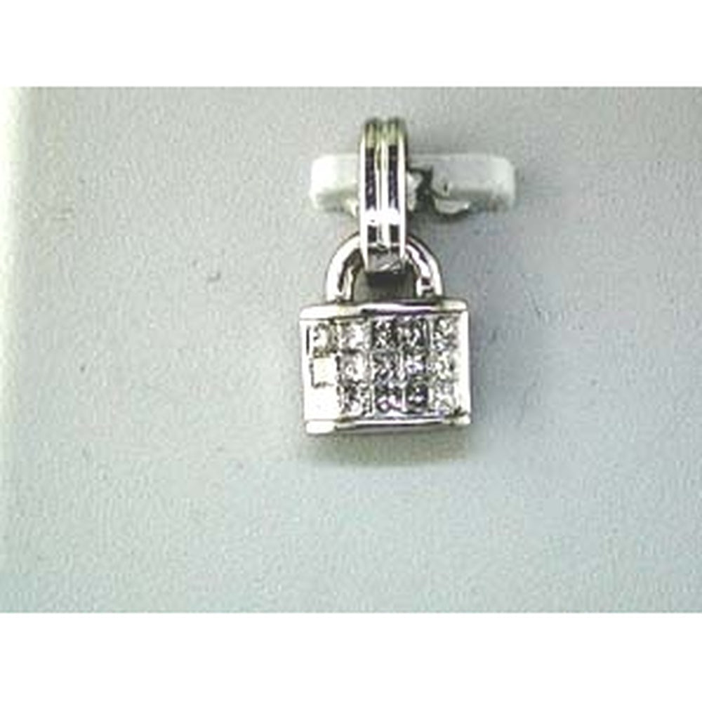 14K White Gold Lock Pendant with Invisible Set Princess Cut Diamonds - 0.27 Carat Total Diamond Weight - Royal Jewelry