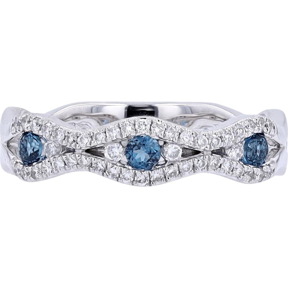14K White Gold London Blue Topaz and Diamond Band with Milgrain Detail - 0.26 Carat Total Diamond Weight